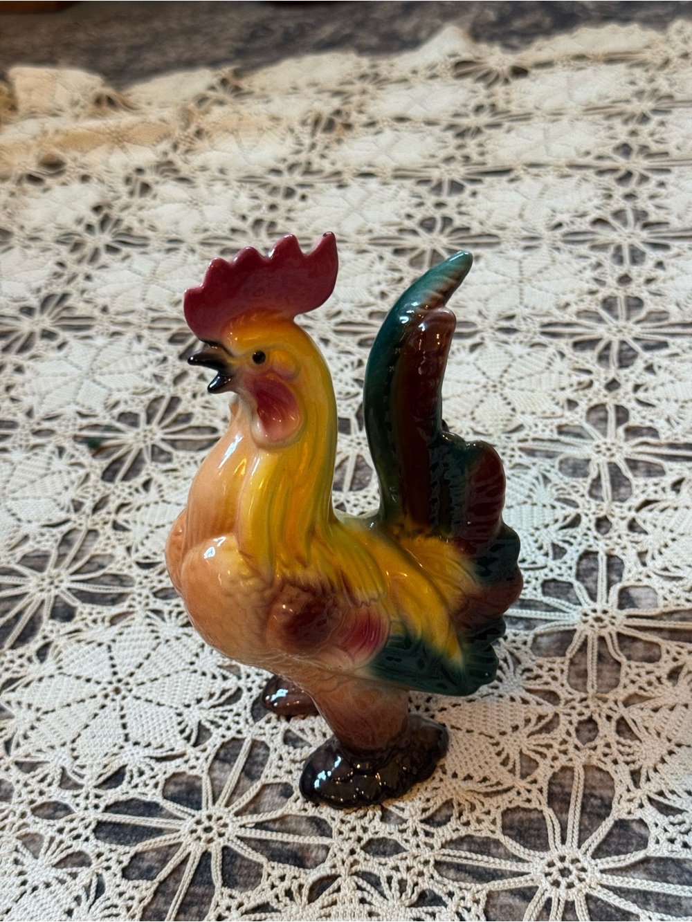 Vintage Multicolor Ceramic Rooster Figurine